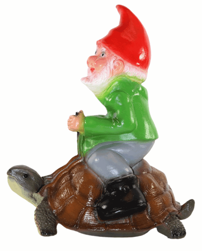 Enano de Jardín Enano Figura Sentado Sobre Tortuga de Plástico Altura 29CM - Imagen 2 de 6