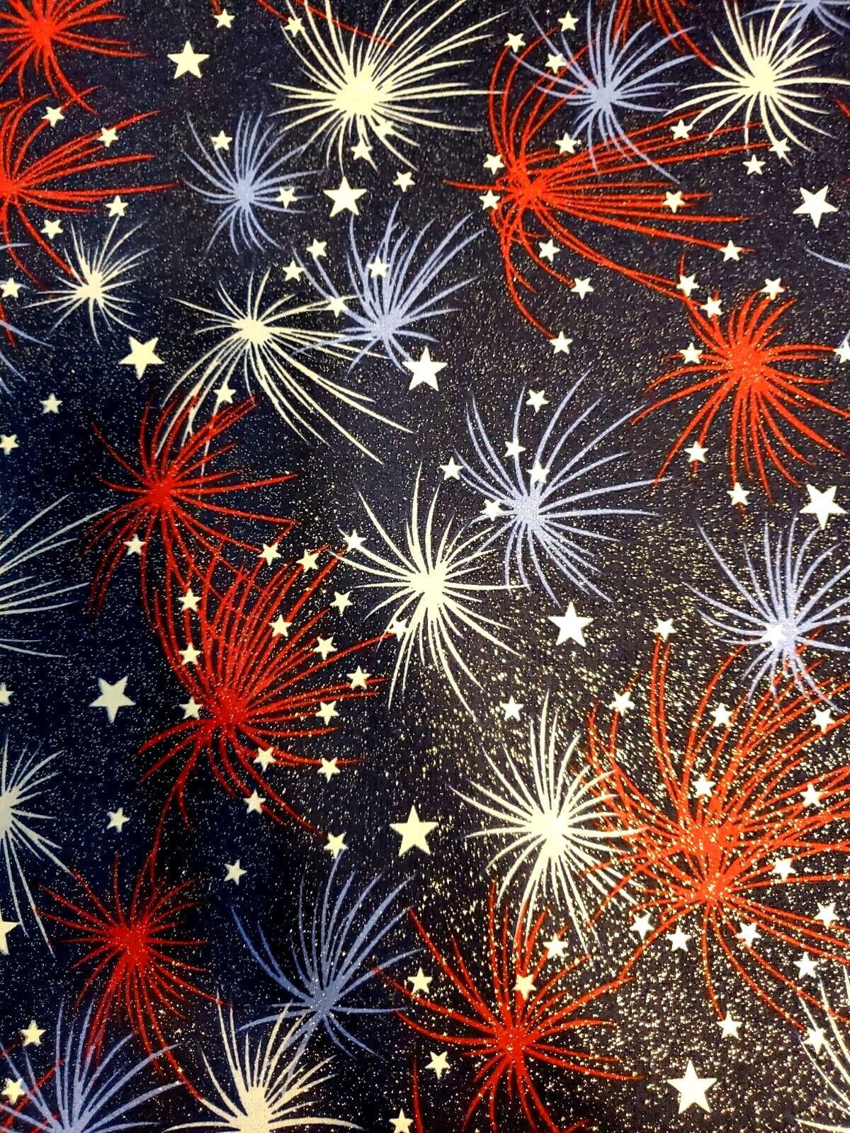 Patriotic 100% Cotton Fabric Star Burst 4th of July By the Yard Fireworks