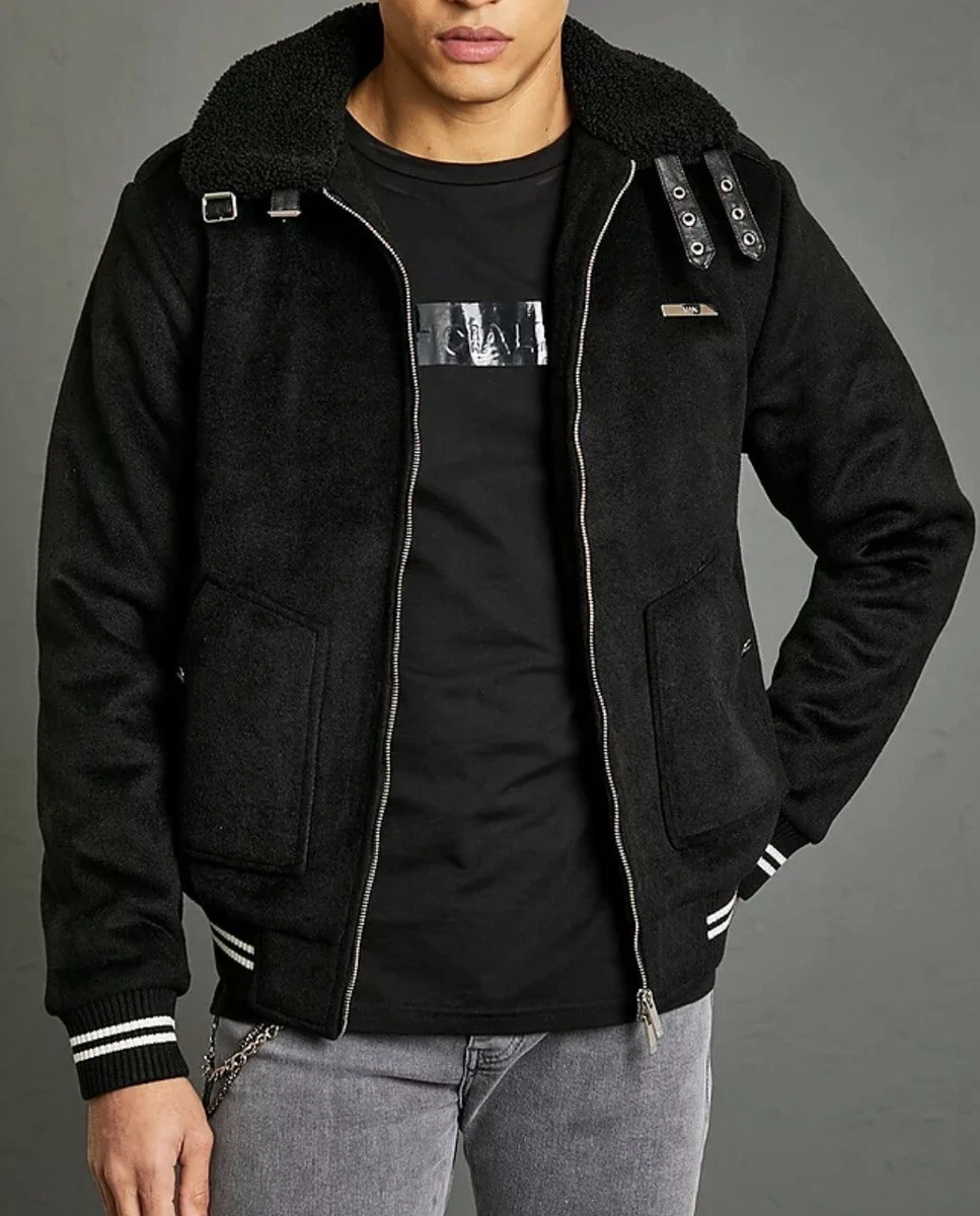 Borg collar bomber jacket mens top