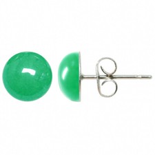 Boucles d'oreilles puces avec cabochon rond en jade teinté vert
