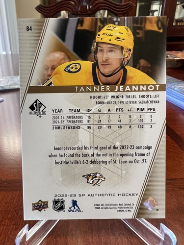 2022-23 SP Authentic Tanner Jeannot Gold 46/99 Nashville Predators - Picture 2 of 2