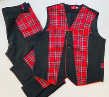 Mens Waistcoat Trousers Checked Totsman Carnival Costume Check Carnival Red Black
