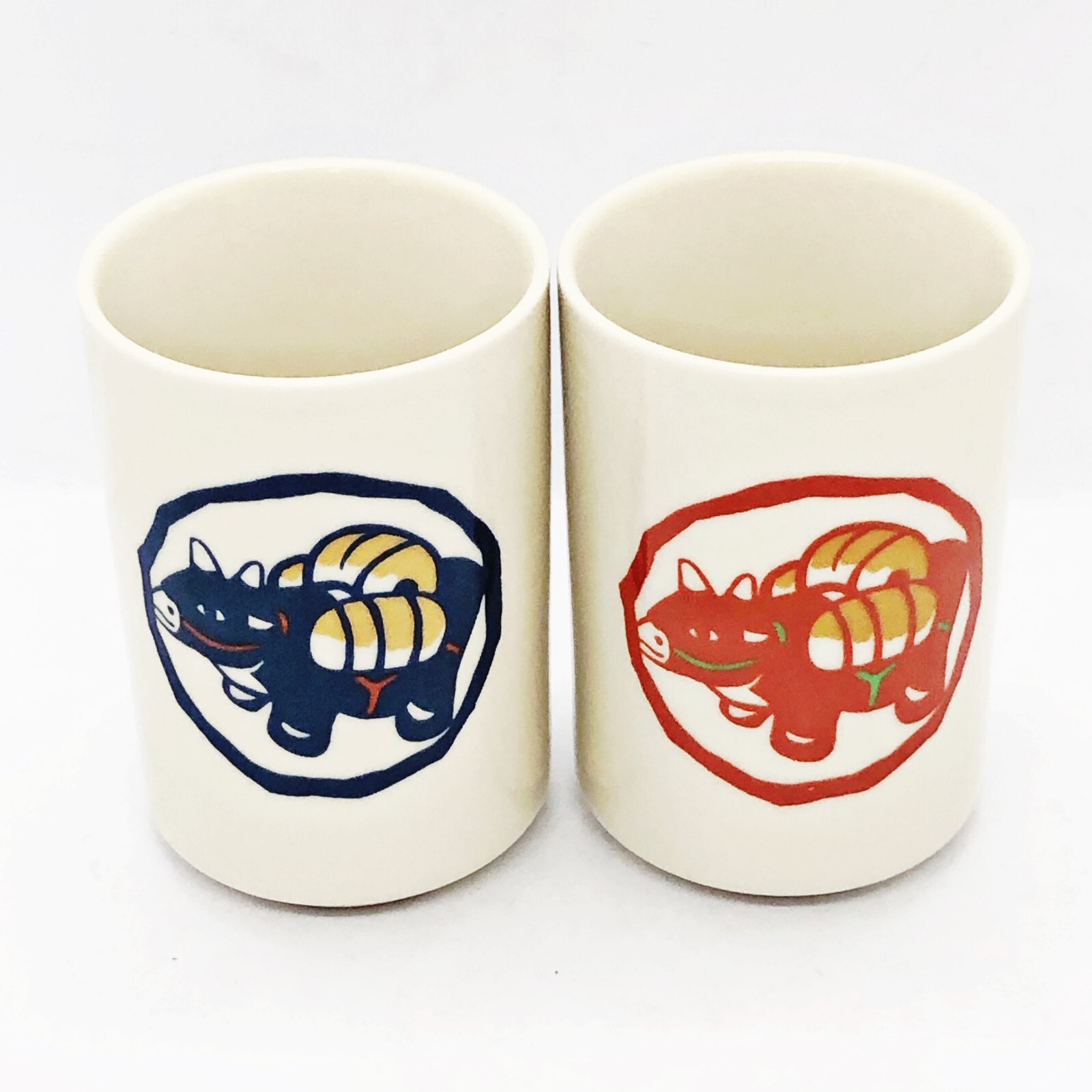 Japanese Sake Tea Cup Set Yunomi Tachikichi Ceramic Sakazuki Zodiac Cow