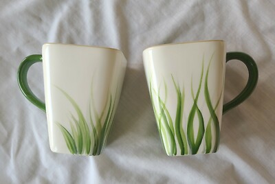  PAULA DEEN Low Country SET OF 2 coffee Mugs Cups Hand painted Grass Design 