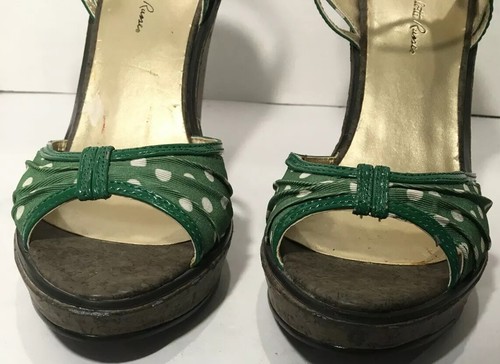 Charlotte Russe ~ Correa al tobillo ~ Sandalias de cuña de corcho ~ Plataforma ~ Talla 10 ~ Lunares verdes - Imagen 6 de 12
