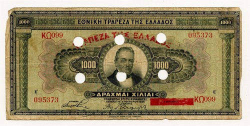 GREECE 1928 1000 Drachmai - P# 100 - CANCELLED #4