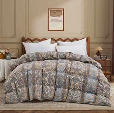 Cozy Oversized Boho Paisley Flower Print Down Comforter, King Queen Bed Blanket