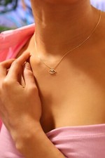 14K Gold Evil Eye Necklace, Handmade Minimalist Gold Evil Eye Pendant