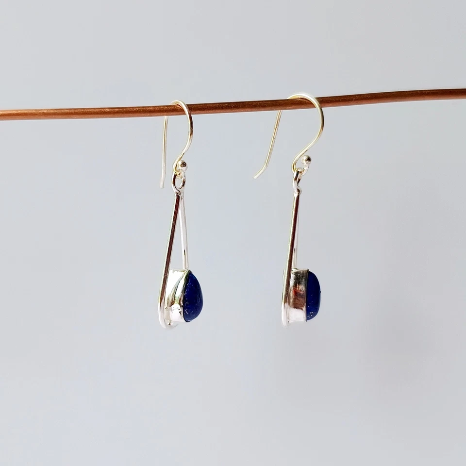 Pendientes de plata de ley 925 hechos a mano con piedras preciosas de lapislázuli joyería 1,49" Foto 4 de 4