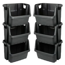 Black Large Plastic Stacking Bins (6 Pack) Open Fronted Order Picking Boxes