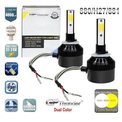 880 H27 881 893 899 3000K 4500K 6000K 3-Color Switchable LED Fog Light 2-Bulbs