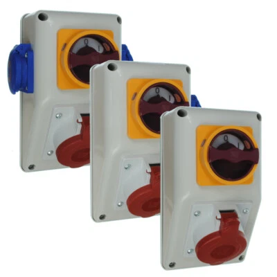 PAWBOL Wandsteckdose Schalter 0/1 CEE 16A 5P 400V mit 1-2x 230V Steckdose IP44