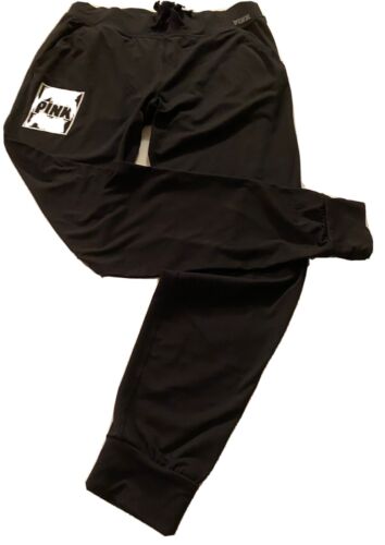 VS Pink Ultimate cuffed legging drawstring, side pockets blk w/white logos S/P