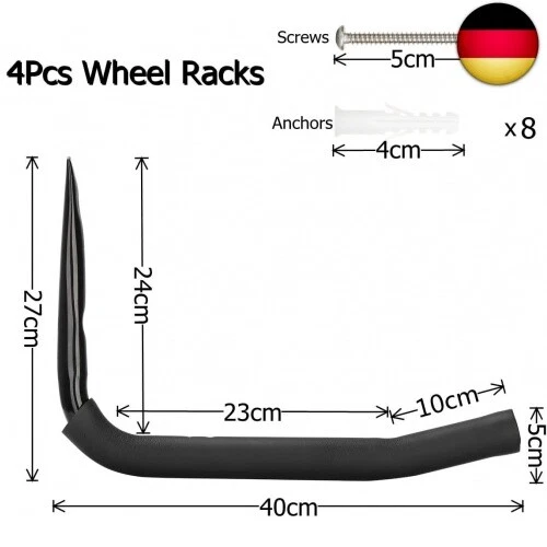 pipabiba Robuste Garagenaufbewahrungs-Radaufhänger, 40 cm Wandhalterung, - Bild 2 von 7