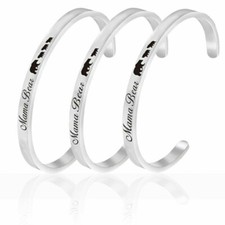Mama Bear Cub Open Bracelet Cuff Bangle Stainless Steel Mom's Birthday Gift