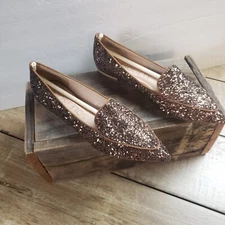 SOLE SOCIETY CAMMILA Bronze Glitter Loafer Womens 6.5M Pointed Toe Flat NWOB