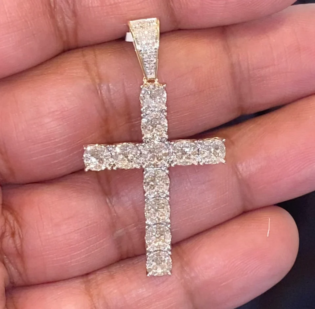 10K YELLOW GOLD CARAT INCHES REAL DIAMOND MEN CROSS PENDANT