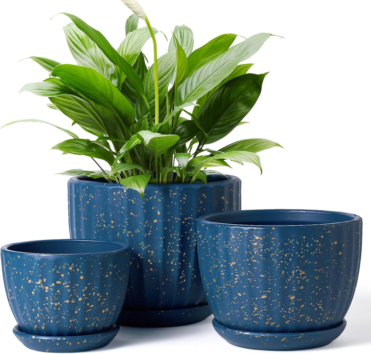 4/5/6 Inches Ceramic Plant Pots with Drainage Holes and Saucers, round Flower Po