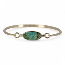 Vintage BOMA Southwestern Sterling Silver Turquoise Bangle BRACELET Hook - ~6 in