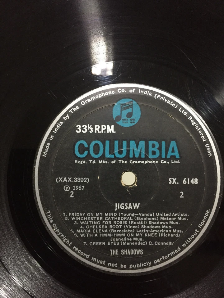 THE SHADOWS JIGSAW MEGA RARE thick Columbia LP record INDIA INDIAN press VG+ - Image 4 of 4