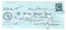 1877 Mt. Vernon National Bank Boston MA w/Scott R152 Revenue