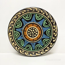 VTG Colorful Hand-Painted Terracotta Wall Plate Shallow Bowl 8" Folk Art Decor