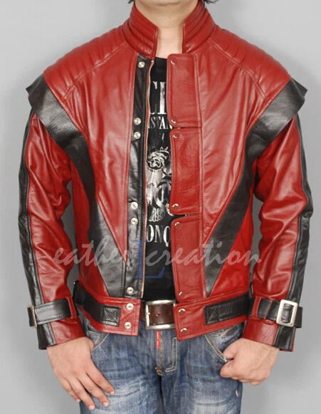 Michael Jackson Thriller MJ Red Real Leather Jacket Halloween Costume Cosplay  image 2