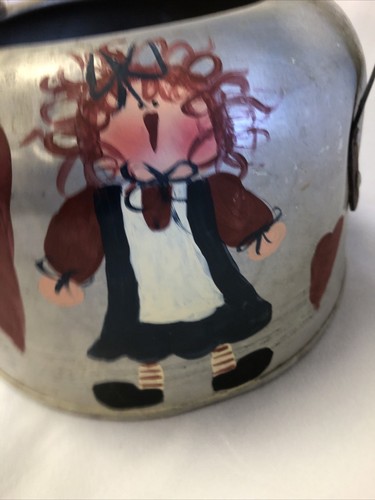 Vtg Primitive Hand Painted CHILTON WARE Tea Pot Kettle Raggedy Ann Andy Planter - Picture 4 of 7