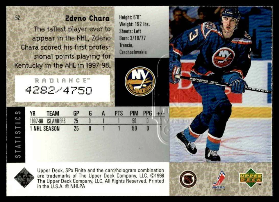 1998-99 SPx Finite Radiance Zdeno Chara /4750 New York Islanders #52 - Image 2 of 2