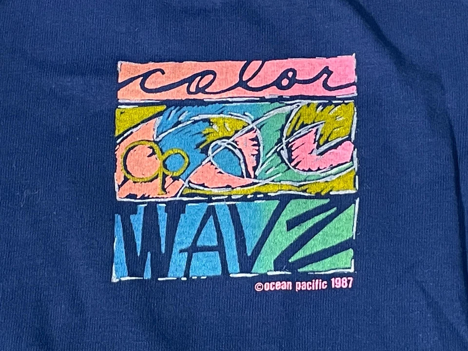 80s vintage Ocean Pacific striped shirt - Youth/Kids sz L surf long sleeve 1987 - Image 2 of 4