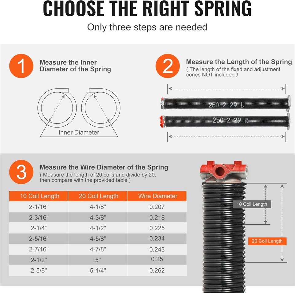 VEVOR Garage Door Torsion Springs, Pair of 0.25 x 2 x 0.250 x 2 x 29