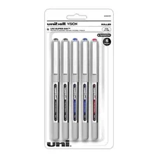 5-Pack uniball Vision Fine 0.7MM - Black Blue Red Ink Uni-ball Pens - New!
