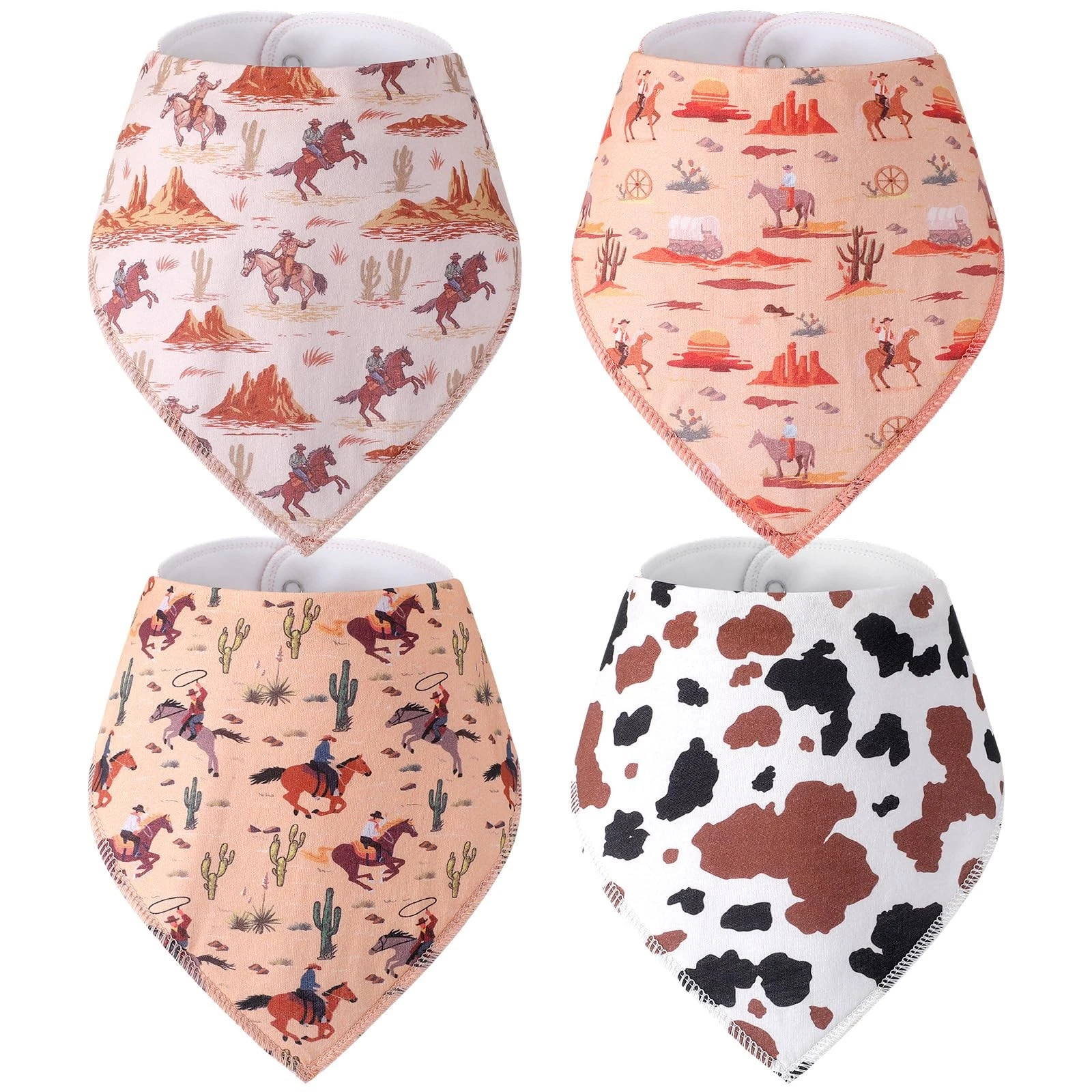 4 Pcs Western Cowboy Baby Bandana Bib Cotton Newborn Infant Feeding Drool Bib...