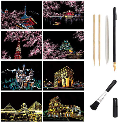 Scratch Art Paper, Rainbow Night View Scratchboard for Adults & Kids, Mini Envel