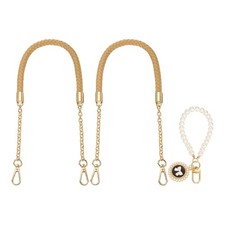 2Pcs 23.6Inch PU Leather Purse Strap with Pendant Apricot, Light Gold Chain 