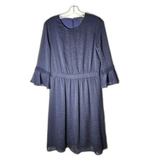 Banana Republic Navy Blue Swiss Dot Dress Pintuck Pleated Flutter Sleeve Size 8