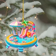 Personalized Inflatable Pool 2D Flat Xmas Ornament, Christmas Home Decor