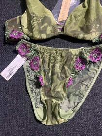 Lise Charmel French Green & Purple 3 Piece Set! Bra, Camisole & Bikini! NWT!