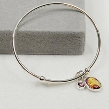 Disney Frozen Anna and Elsa Adjustable Bangle Charm Bracelet Silver Tone