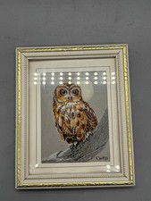 VINTAGE CASH'S COVENTRY GERAHMT GEWEBTE SEIDE EULE WANDTEPPICH WANDKUNST WEISS/GOLD RAHMEN