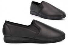 Image of Mens Leather Slippers Size 6 Boys Slippers Slip On Carpet Size 12 Rubber Sole