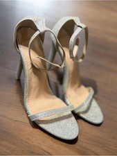 Silver Glitter Ankle-Strap High Heels size 5