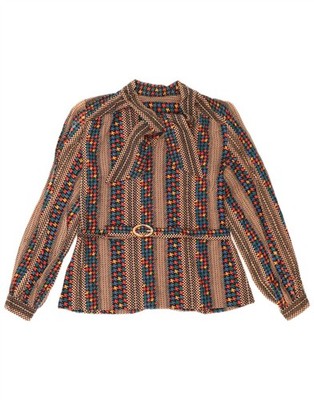 Vintage Womens Long Sleeve Blouse Top UK 14 Medium Brown Striped AI03