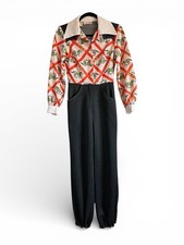 Vintage 70s Jumpsuit OnePiece Equestrian Polka Dot Long Sleeve Size 7 Retro