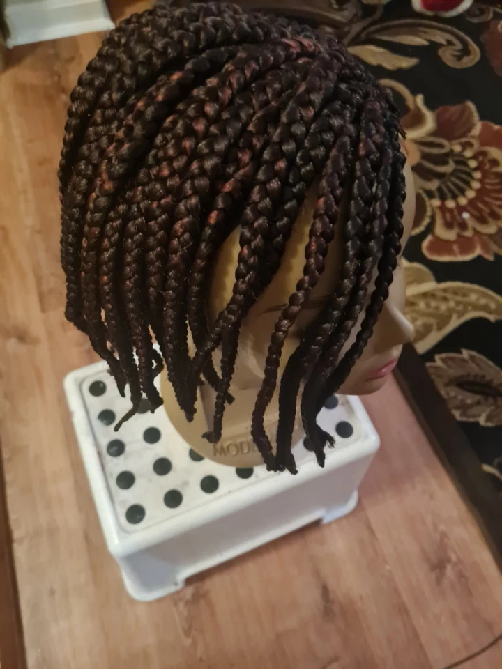 Peluca corta trenzada para mujer negra trenzas trenzas encaje frontal fibra sintética Foto 3 de 4