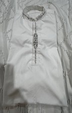 Handmade White Cotton Embroidered Kaftan Middle Eastern Tunic Men's Size L