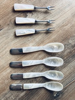 3x Kaviargabeln 4x Kaviarlöffel Perlmut Silber (925) Hermann Bauer antik rar