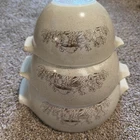 VTG PYREX Nesting Mixing Bowls: Cinderella Forest Fancies Mushroom - 441 442 443