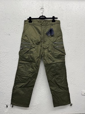 Prada Re-Nylon Cargo Pants Olive Green Straight Leg Triangle Size 34 BNWT P14