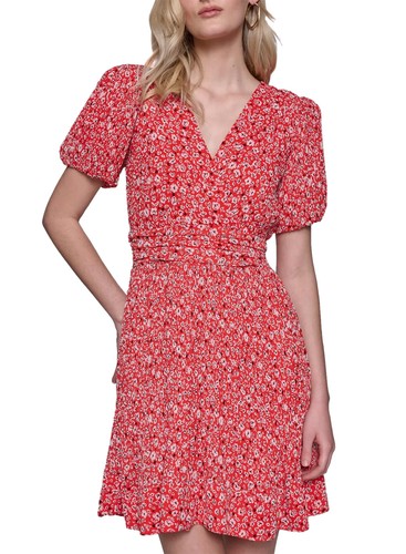 Karl Lagerfeld Paris Puff Sleeves Chiffon Mini Dress 4 Apple Red Multi - NWT Karl Lagerfeld Paris Puff Sleeves Chiffon Mini Dress 4 Apple Red Multi - NWT